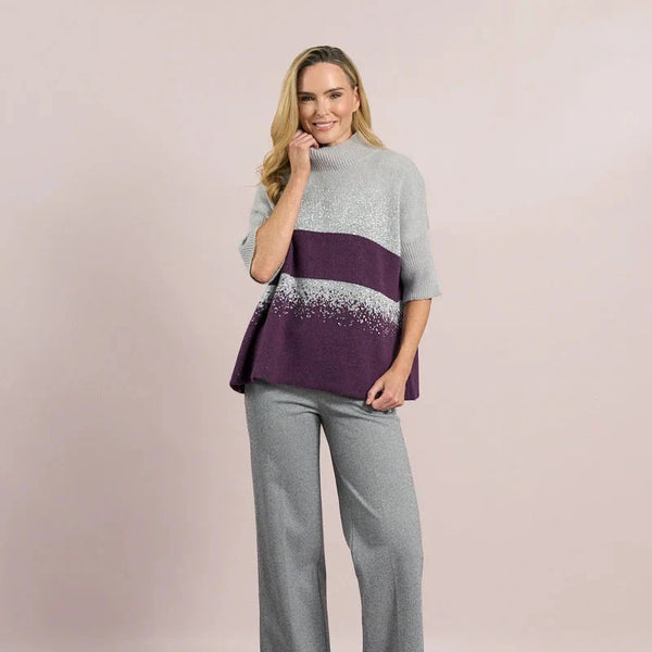 DECK LUREX STRIPE KNIT IN MULBERRY & SILVER