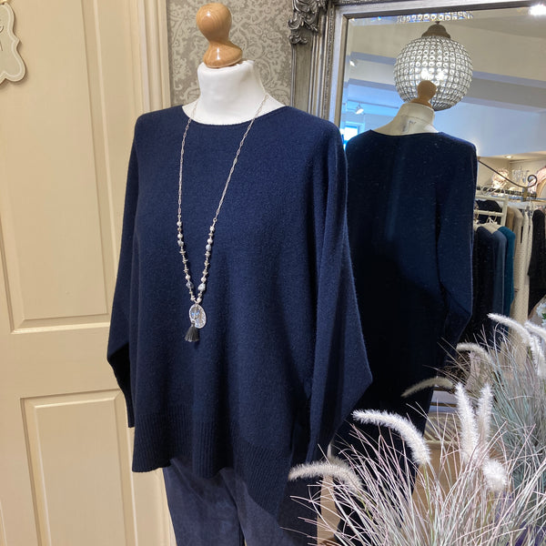 OVERSIZED SIDE SPLIT KNIT NAVY