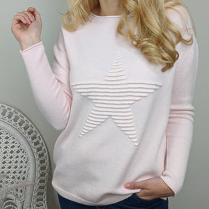 SUPER SOFT STAR KNITTED JUMPER IN PALE PINK