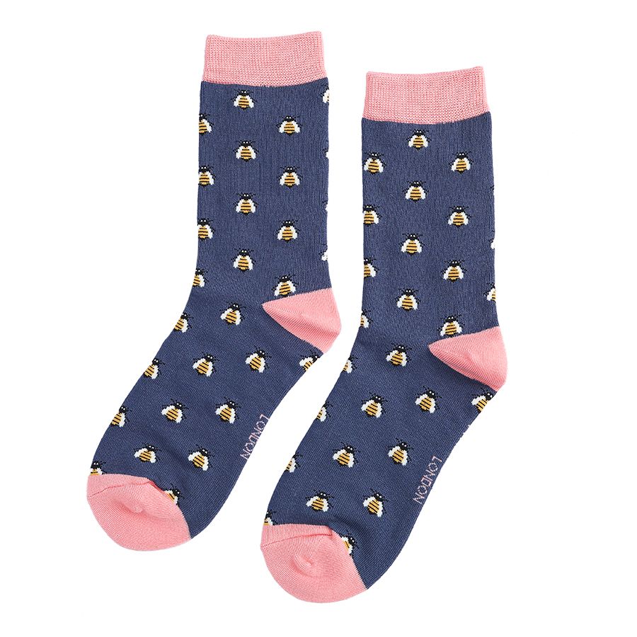 BUMBLE BEE SOCKS IN BLUE, MUSTARD & PINK Lucido Boutique