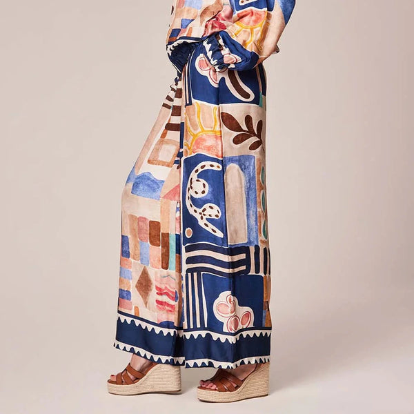DECK BY DECOLLAGE SILK MIX TROUSERS MULTI