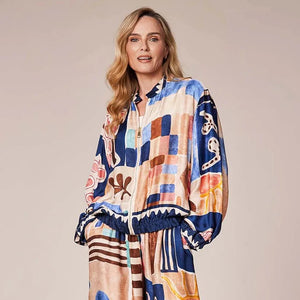 DECK BY DECOLLAGE SILK MIX ZIP JACKET MULTI