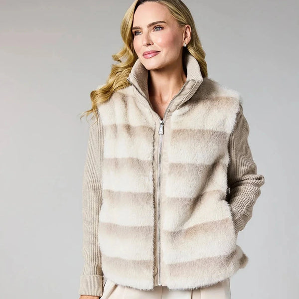 DECK KNITTED SLEEVE FAUX FUR JACKET BEIGE