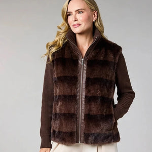DECK KNITTED SLEEVE FAUX FUR JACKET CHOC