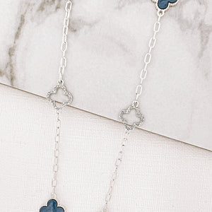 ENVY SILVER, GREY & SPARKLE CLOVER NECKLACE