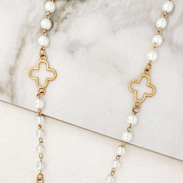 ENVY GOLD, SPARKLE & PEARL CLOVER NECKLACE