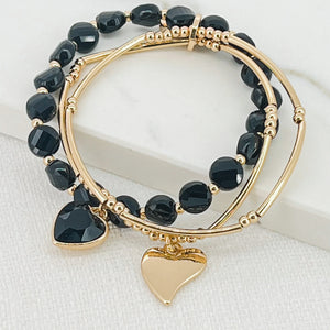 ENVY BLACK BEAD TRIPLE STRAND BRACELET