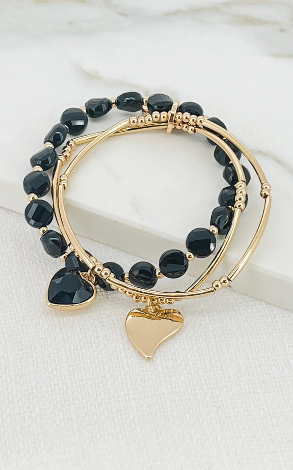 ENVY BLACK BEAD TRIPLE STRAND BRACELET