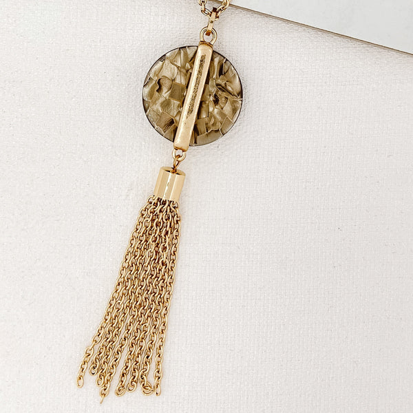 ENVY GOLD TASSEL SHIMMER PENDANT NECKLACE