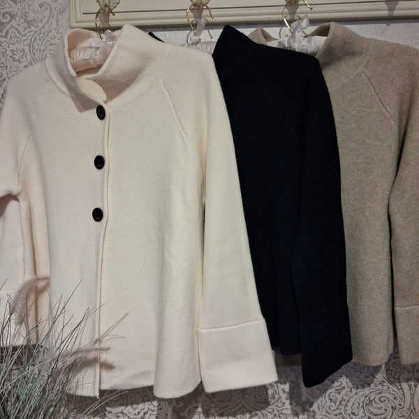 WILLOW BLACK BUTTON SPLIT FRONT CARDIGAN