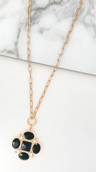 ENVY BLACK GEM CLOVER NECKLACE GOLD