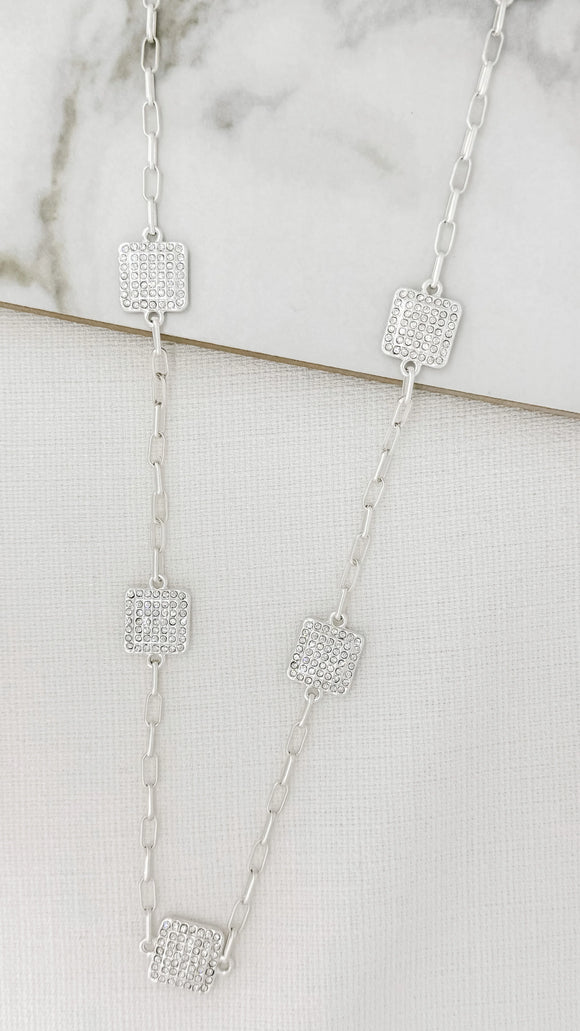 ENVY SPARKLE SQUARES NECKLACE SILVER