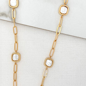 ENVY PEARL SQUARE GOLD LINK NECKLACE