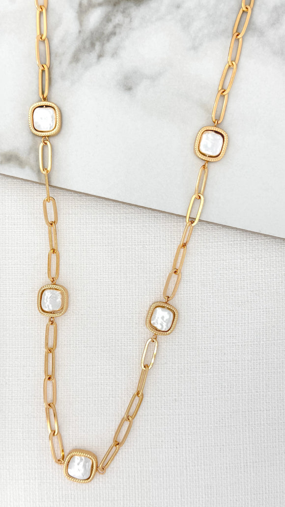 ENVY PEARL SQUARE GOLD LINK NECKLACE