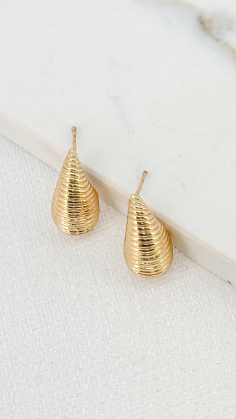 ENVY RIDGED TEARDROP EARRINGS GOLD