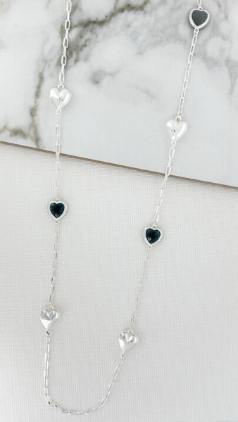 ENVY BLACK GEM HEART NECKLACE SILVER