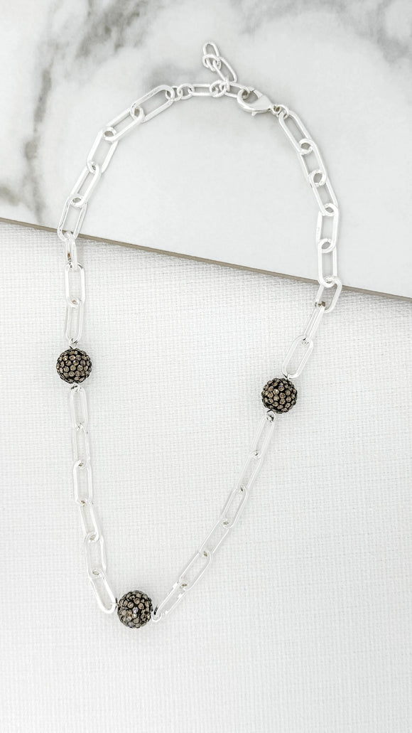 ENVY SPARKLE BALL LINK NECKLACE IN SILVER