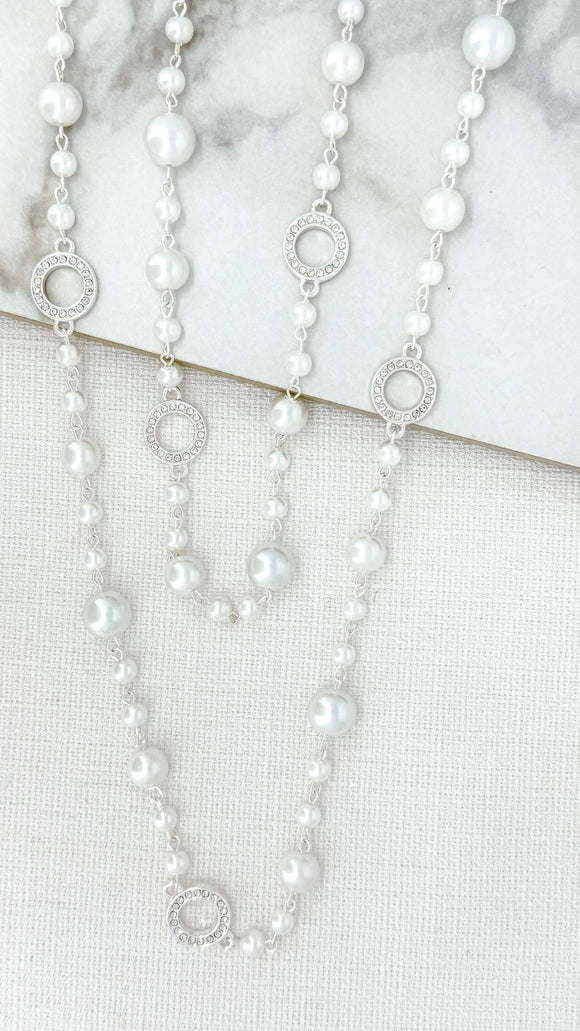 ENVY SPARKLE CIRCLE PEARL LAYER NECKLACE