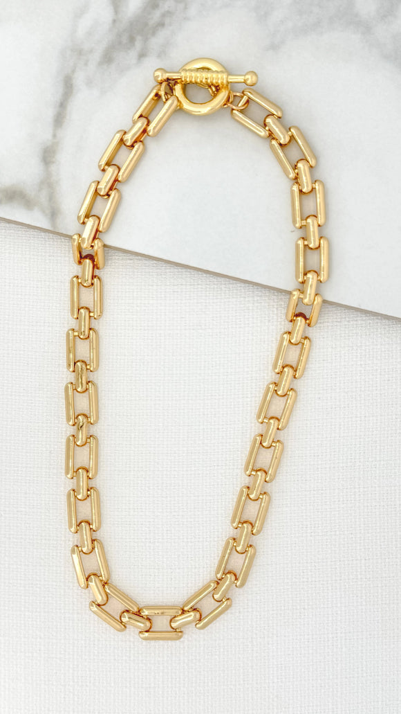 ENVY GOLD LINK T-BAR SHORT NECKLACE