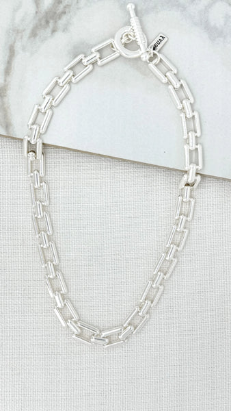 ENVY SILVER LINK T-BAR SHORT NECKLACE