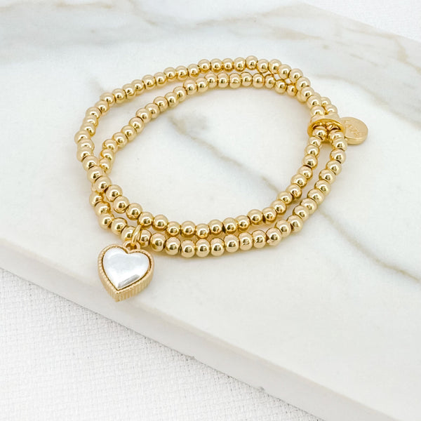 ENVY TWIN STRAND PEARL HEART BRACELET
