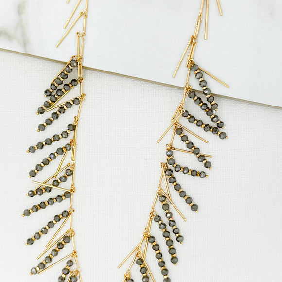 ENVY GREY BEADED WATERFALL NECKLACE GOLD
