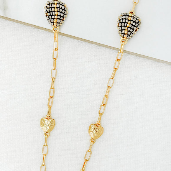 ENVY LILAC BEADED HEART NECKLACE GOLD