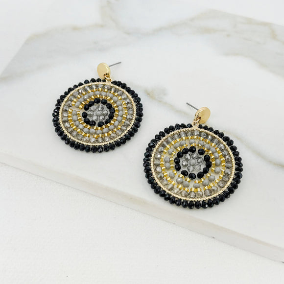 ENVY BLACK BEADED DISC EARRINGS