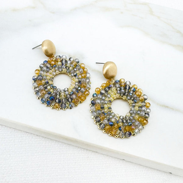 ENVY GREY GOLD BEADED DISC EARRINGS