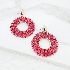 ENVY HOT PINK BEADED DISC EARRINGS