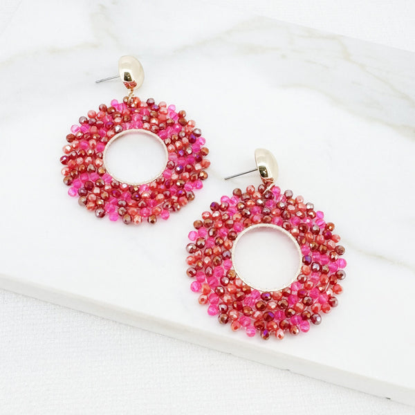 ENVY HOT PINK BEADED DISC EARRINGS
