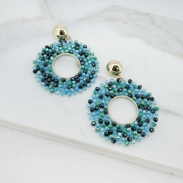ENVY BLUE BEADED DISC EARRINGS