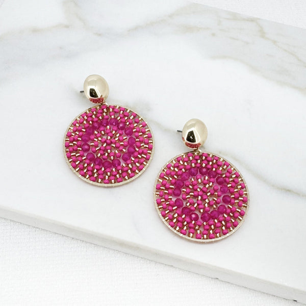 ENVY CERISE BEADED DISC EARRINGS