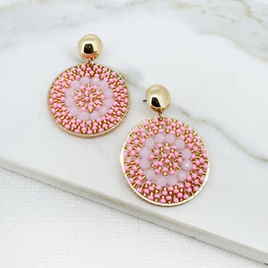 ENVY PINK BEADED DISC EARRINGS