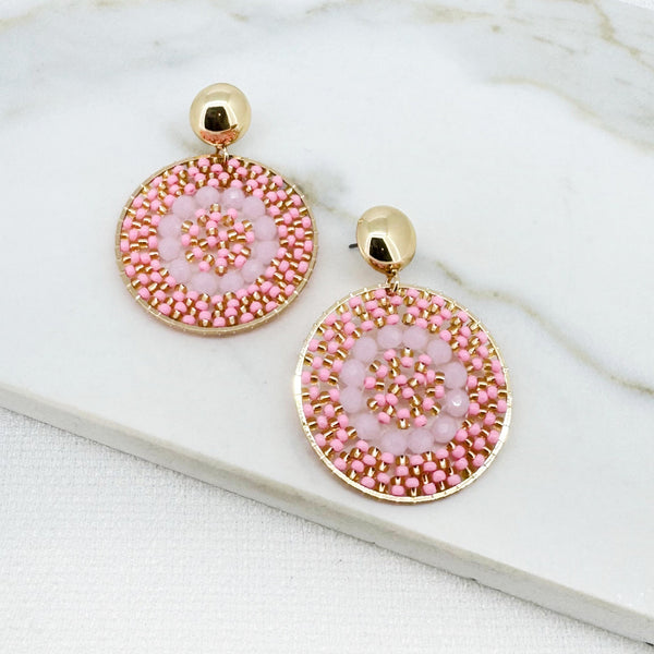 ENVY PINK BEADED DISC EARRINGS