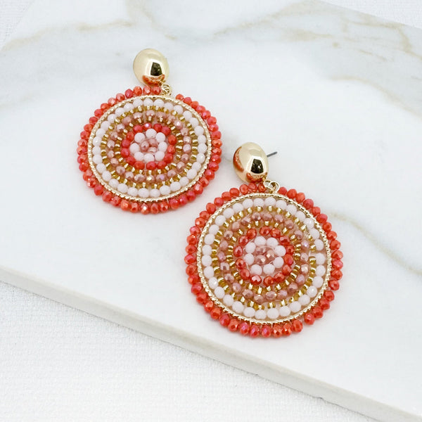 ENVY ORANGE BEADED DISC EARRINGS