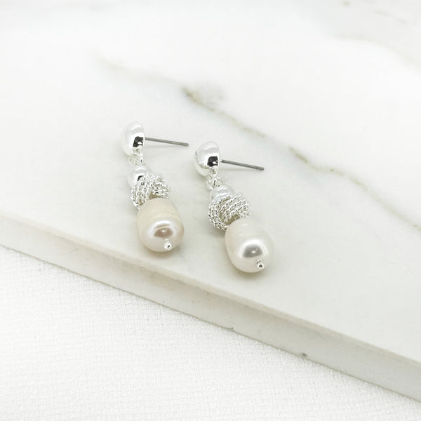 ENVY PEARL & KNOT DROP EARRINGS SILVER