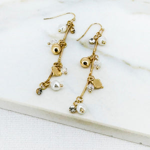 ENVY MINI PEARL & BALL DROP EARRINGS GOLD