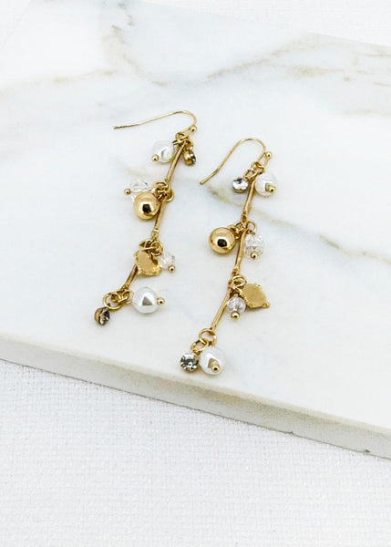 ENVY MINI PEARL & BALL DROP EARRINGS GOLD