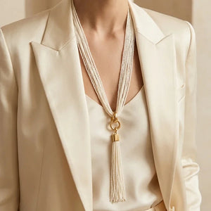 ENVY WHITE BEAD TASSEL NECKLACE