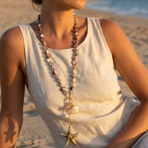 ENVY CUBE BEAD STARFISH & SHELL NECKLACE
