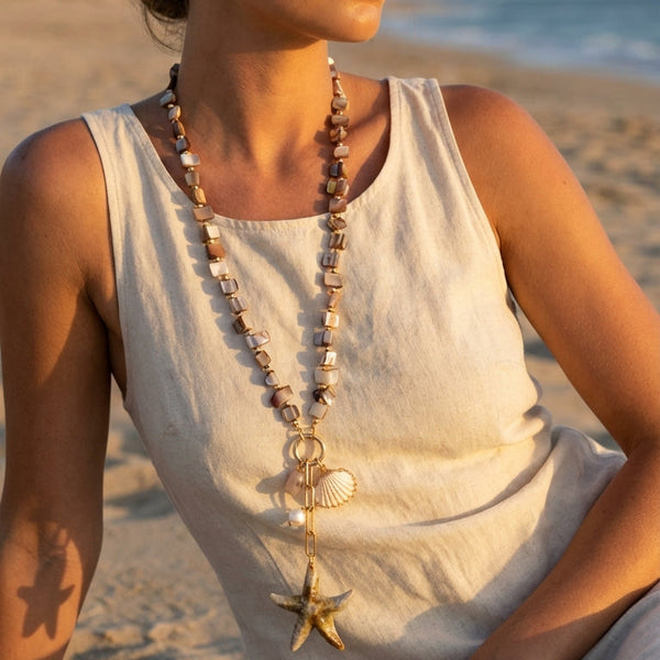 ENVY CUBE BEAD STARFISH & SHELL NECKLACE