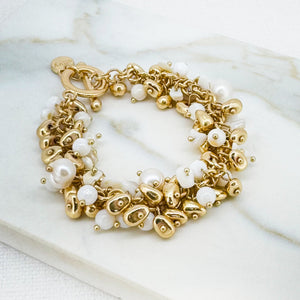 ENVY PEARL BEAD CLUSTER BRACELET GOLD