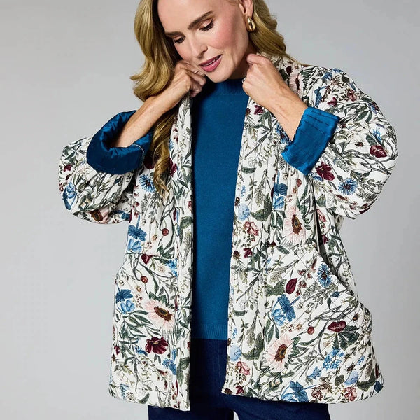 DECK BOTANICAL PRINT QUILTED JACKET BLUE