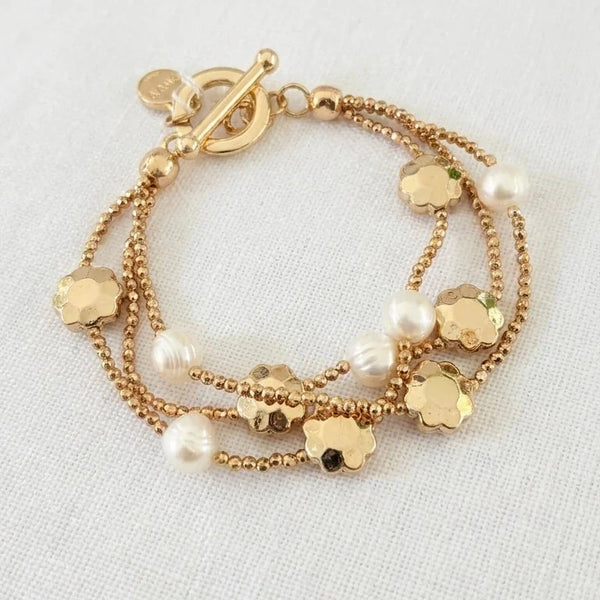 ENVY TRIPLE STRAND PEARL & FLOWER BRACELET
