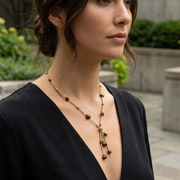ENVY PLUM BEAD SHORT GOLD NECKLACE