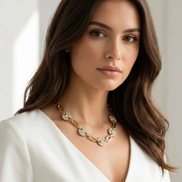 ENVY SPARKLE DISC LINK NECKLACE GOLD