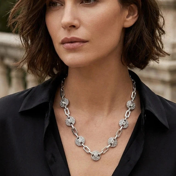 ENVY SPARKLE DISC LINK NECKLACE SILVER