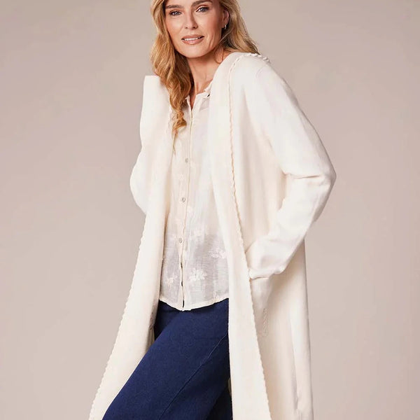 DECK STITCH DETAIL HOODED COATIGAN IN CREAM