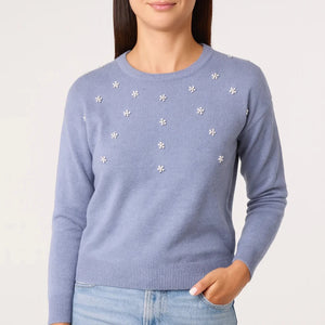 DIAMANTE DAISY FLOWER JUMPER BLUE